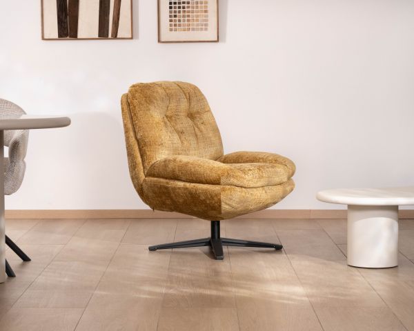 Sillón lounge de estilo vintage en color amarillo mostaza «Panama», giratorio 360°, con un confort envolvente
