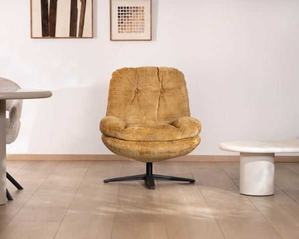 Sillón lounge de estilo vintage en color amarillo mostaza «Panama», giratorio 360°, con un confort envolvente