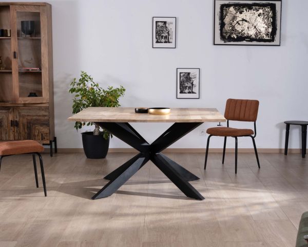 Mesa de comedor cuadrada extensible de estilo industrial, de madera de mango y metal, modelo «Haden», 140 x 140-220 cm