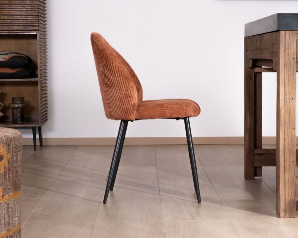 Juego de 4 sillas de comedor de pana color óxido «Bellot», de estilo retro