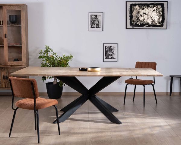 Mesa de comedor cuadrada extensible de estilo industrial, de madera de mango y metal, modelo «Haden», 140 x 140-220 cm
