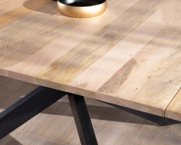 Mesa de comedor cuadrada de 120 x 120 cm, estilo industrial, de madera de mango y metal, modelo «Haden», con extensiones