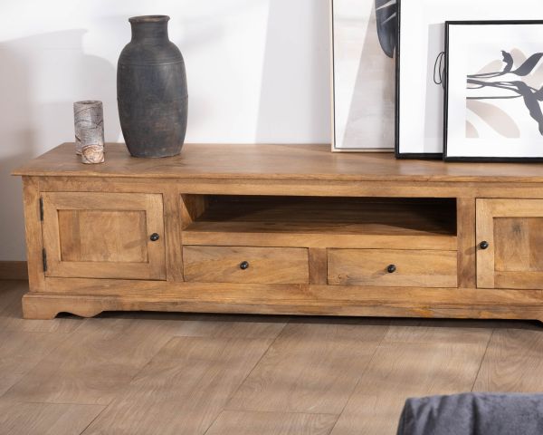 Mueble de televisión grande de 180 cm, estilo rústico chic, en madera de mango «Sarah»
