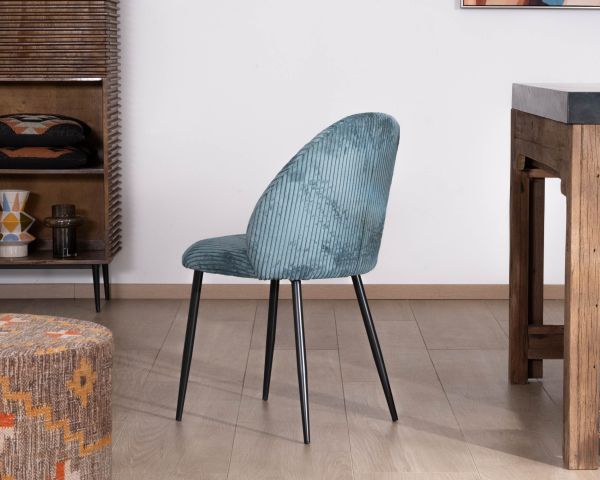 Lote de 4 sillas de comedor de estilo vintage en terciopelo azul petróleo y metal negro «Bellot»