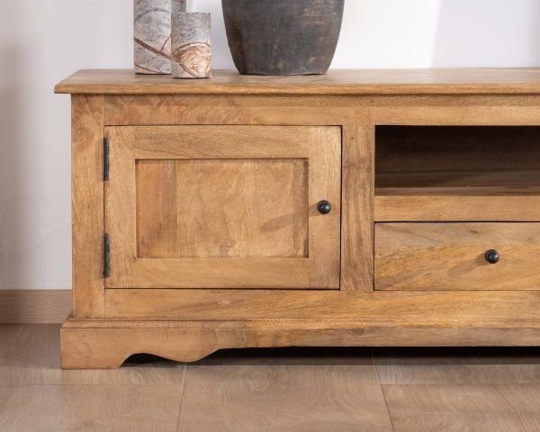 Mueble de televisión grande de 180 cm, estilo rústico chic, en madera de mango «Sarah»