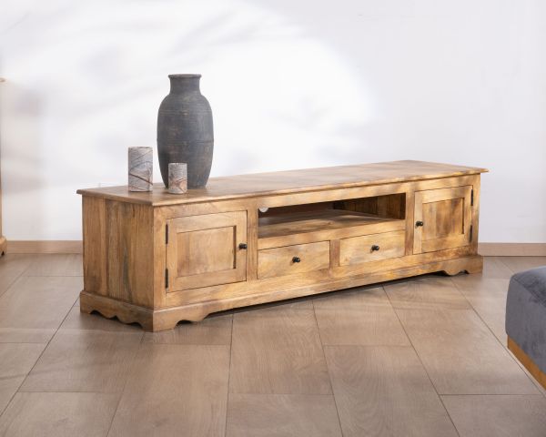 Mueble de televisión grande de 180 cm, estilo rústico chic, en madera de mango «Sarah»