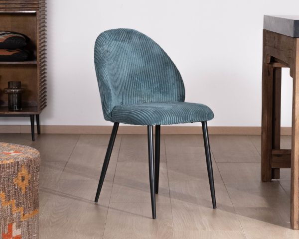 Lote de 4 sillas de comedor de estilo vintage en terciopelo azul petróleo y metal negro «Bellot»