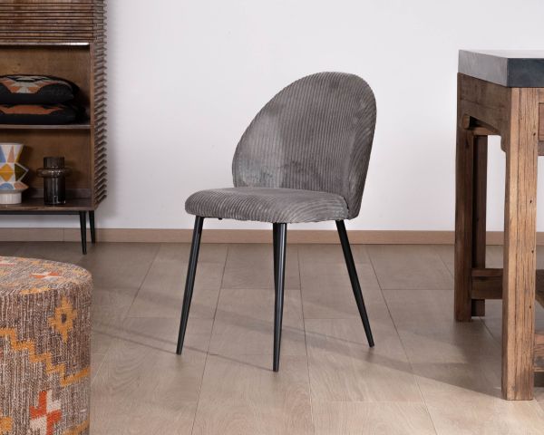 Lote de 4 sillas de comedor contemporáneas de terciopelo acanalado gris «Bellot»