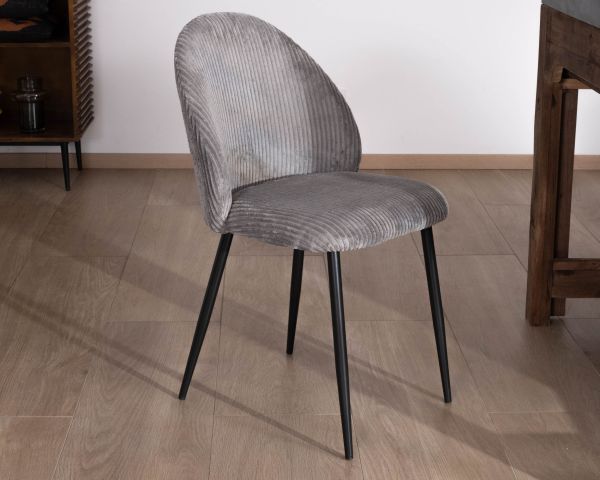 Lote de 4 sillas de comedor contemporáneas de terciopelo acanalado gris «Bellot»