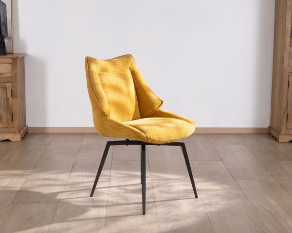Lote de 2 sillas de comedor de diseño vintage «Niko» con tapizado en color amarillo mostaza