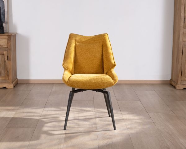 Lote de 2 sillas de comedor de diseño vintage «Niko» con tapizado en color amarillo mostaza