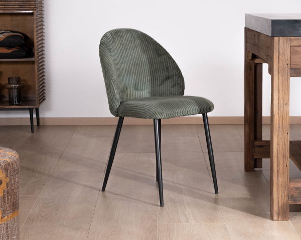 Juego de 4 sillas de comedor de terciopelo verde salvia oscuro «Bellot», de estilo vintage