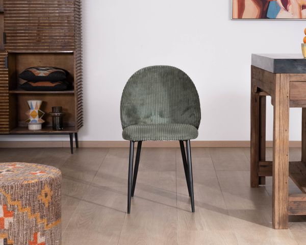 Juego de 4 sillas de comedor de terciopelo verde salvia oscuro «Bellot», de estilo vintage