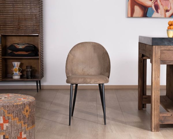Lote de 4 sillas de comedor de pana color topo, estilo vintage «Bellot» 