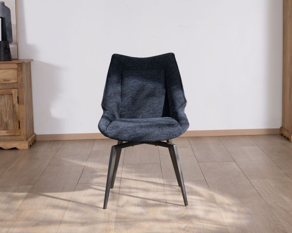 Lote de 2 sillas de comedor de estilo vintage, con tapizado de tela azul oscuro y patas de metal, diseño «Niko»