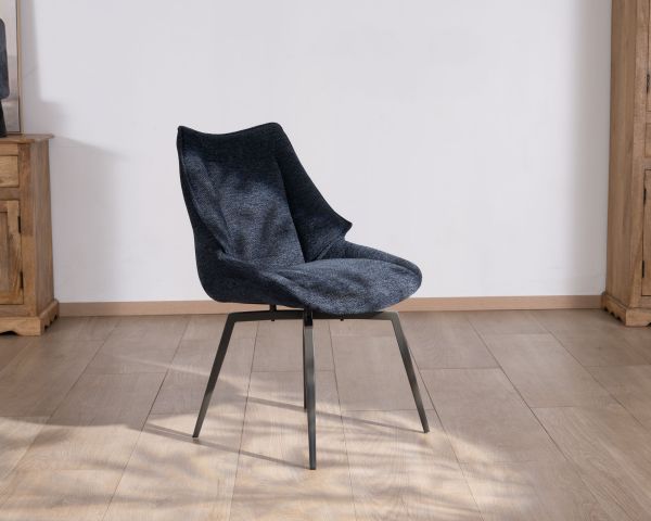 Lote de 2 sillas de comedor de estilo vintage, con tapizado de tela azul oscuro y patas de metal, diseño «Niko»
