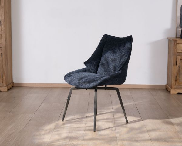 Lote de 2 sillas de comedor de estilo vintage, con tapizado de tela azul oscuro y patas de metal, diseño «Niko»