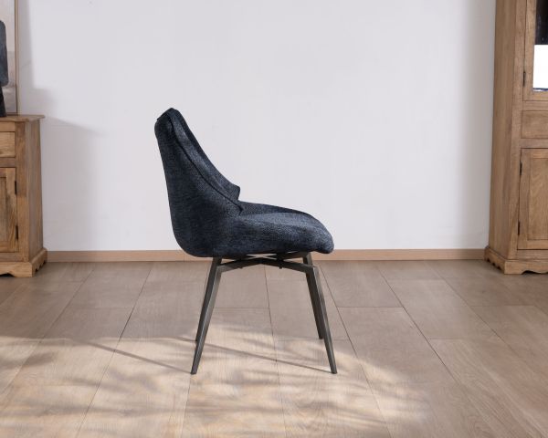 Lote de 2 sillas de comedor de estilo vintage, con tapizado de tela azul oscuro y patas de metal, diseño «Niko»