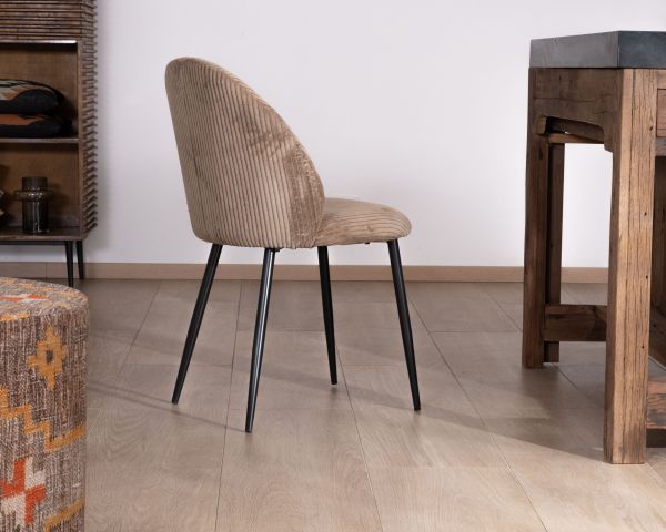 Lote de 4 sillas de comedor de pana color topo, estilo vintage «Bellot» 