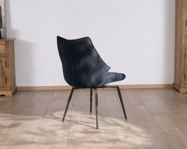 Lote de 2 sillas de comedor de estilo vintage, con tapizado de tela azul oscuro y patas de metal, diseño «Niko»