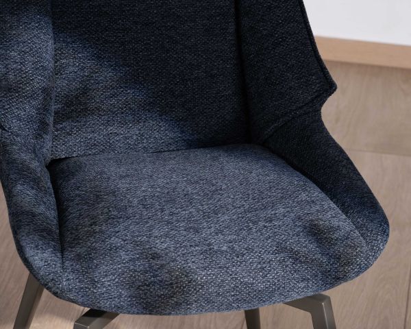 Lote de 2 sillas de comedor de estilo vintage, con tapizado de tela azul oscuro y patas de metal, diseño «Niko»