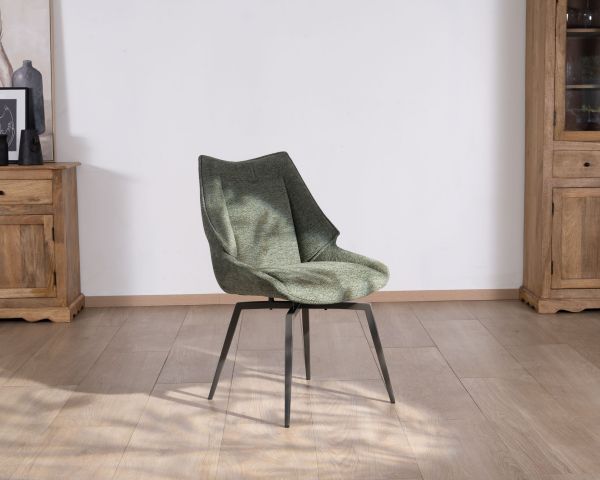Lote de 2 sillas de comedor de diseño y forma envolvente «Niko», en tela verde caqui