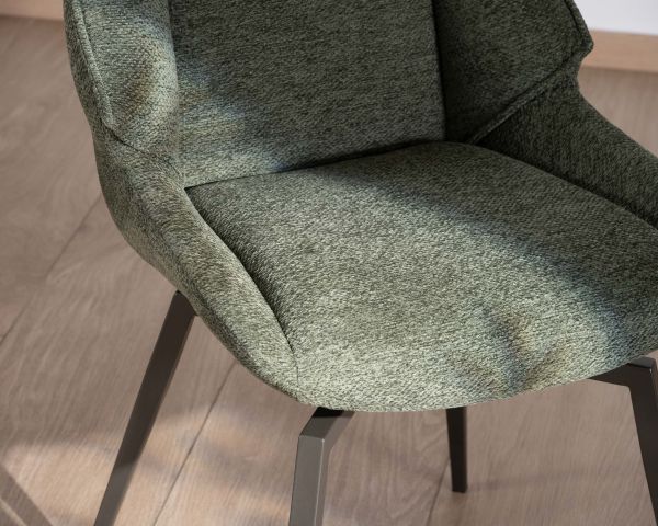 Lote de 2 sillas de comedor de diseño y forma envolvente «Niko», en tela verde caqui