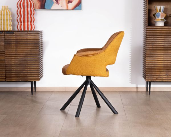 Lote de 2 sillones giratorios y envolventes para comedor, en tejido de doble textura color amarillo mostaza «Chilko»