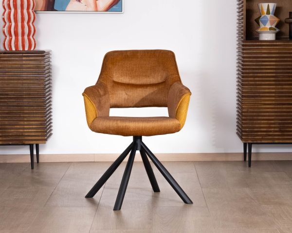 Lote de 2 sillones giratorios y envolventes para comedor, en tejido de doble textura color amarillo mostaza «Chilko»
