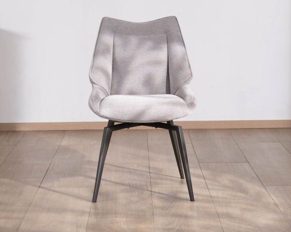 Lote de 2 sillas de comedor de diseño, con forma envolvente, en tela gris claro «Niko»