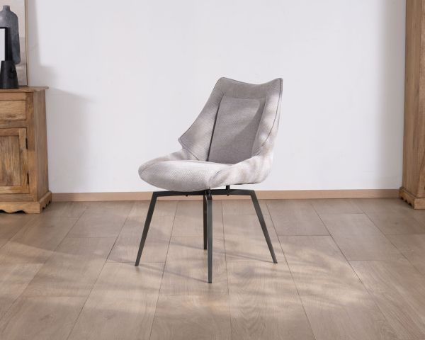 Lote de 2 sillas de comedor de diseño, con forma envolvente, en tela gris claro «Niko»