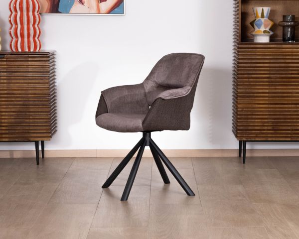 Lote de 2 sillones de comedor envolventes en tejido bitexturizado color chocolate y con base giratoria de metal «Chilko»