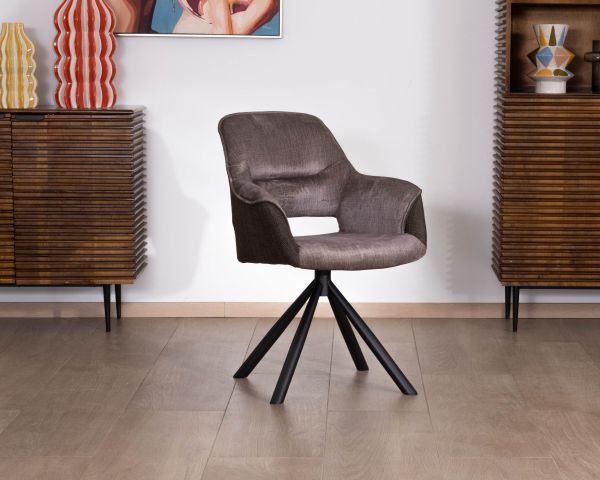Lote de 2 sillones de comedor envolventes en tejido bitexturizado color chocolate y con base giratoria de metal «Chilko»
