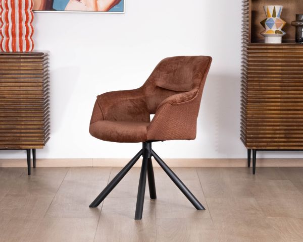 Lote de 2 sillones giratorios de comedor en tejido de doble textura color cobre «Chilko», de estilo retro
