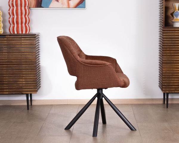 Lote de 2 sillones giratorios de comedor en tejido de doble textura color cobre «Chilko», de estilo retro