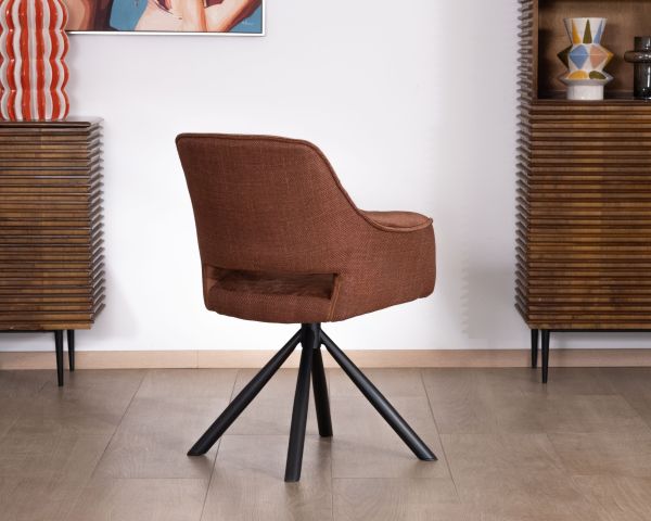 Lote de 2 sillones giratorios de comedor en tejido de doble textura color cobre «Chilko», de estilo retro