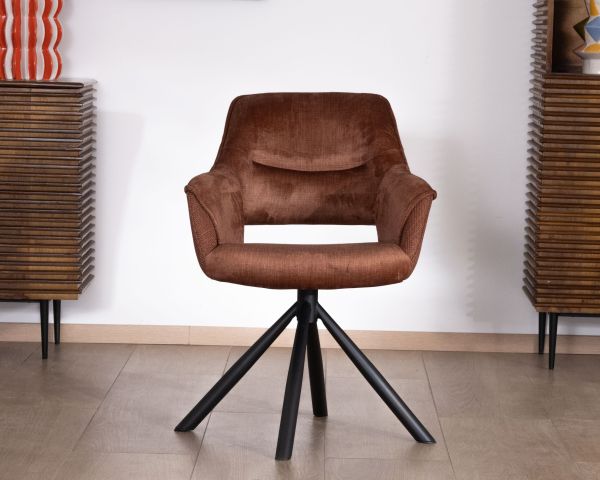 Lote de 2 sillones giratorios de comedor en tejido de doble textura color cobre «Chilko», de estilo retro