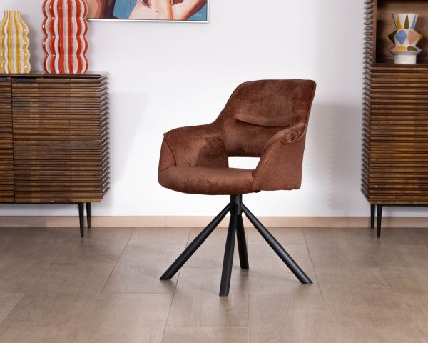 Lote de 2 sillones giratorios de comedor en tejido de doble textura color cobre «Chilko», de estilo retro