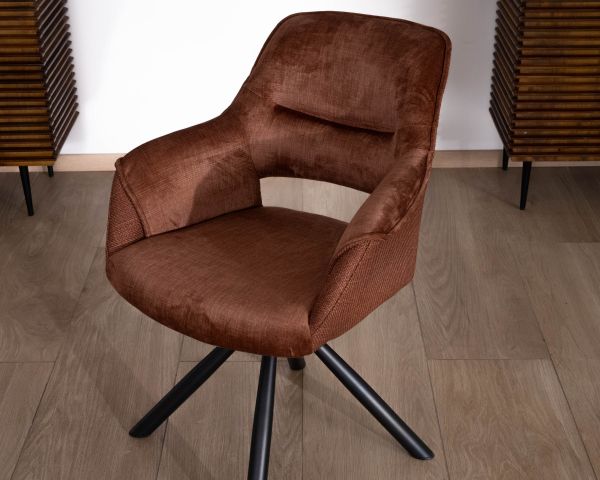 Lote de 2 sillones giratorios de comedor en tejido de doble textura color cobre «Chilko», de estilo retro