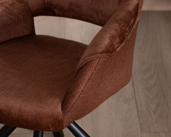 Lote de 2 sillones giratorios de comedor en tejido de doble textura color cobre «Chilko», de estilo retro
