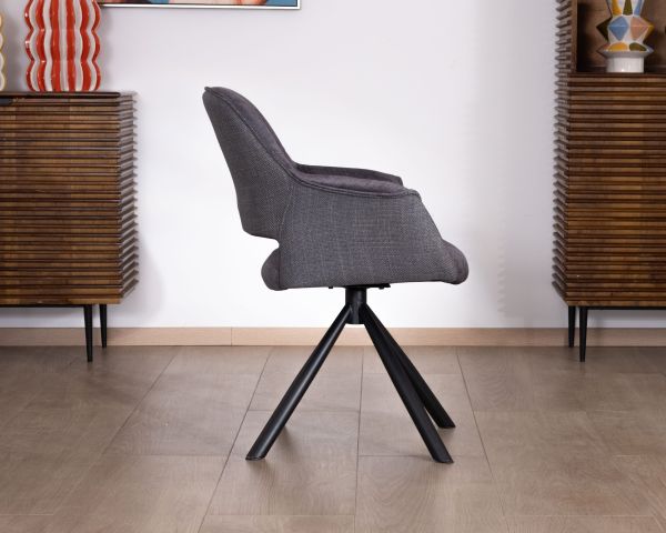 Lote de 2 sillones giratorios de comedor de estilo contemporáneo con base metálica negra «Chilko», en tejido gris de doble textura