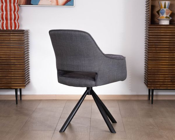 Lote de 2 sillones giratorios de comedor de estilo contemporáneo con base metálica negra «Chilko», en tejido gris de doble textura