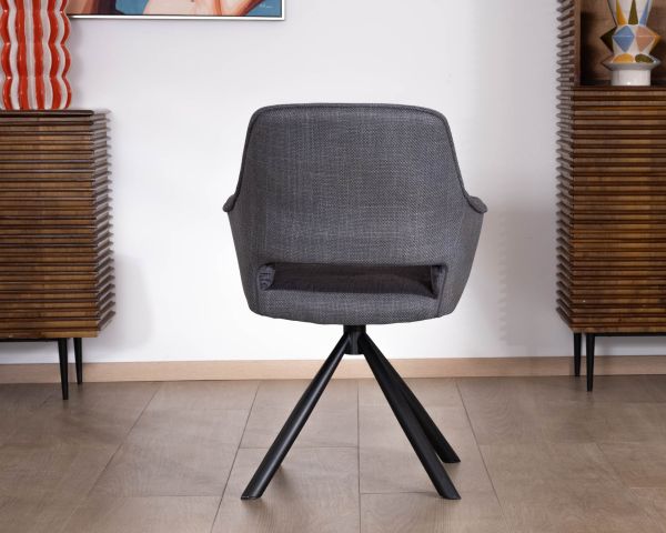Lote de 2 sillones giratorios de comedor de estilo contemporáneo con base metálica negra «Chilko», en tejido gris de doble textura