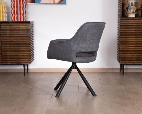 Lote de 2 sillones giratorios de comedor de estilo contemporáneo con base metálica negra «Chilko», en tejido gris de doble textura