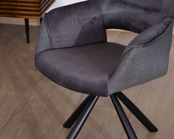 Lote de 2 sillones giratorios de comedor de estilo contemporáneo con base metálica negra «Chilko», en tejido gris de doble textura