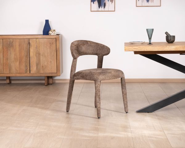 Lote de 2 sillas de diseño con tapizado integral en tejido de rizo marrón «Amarello»