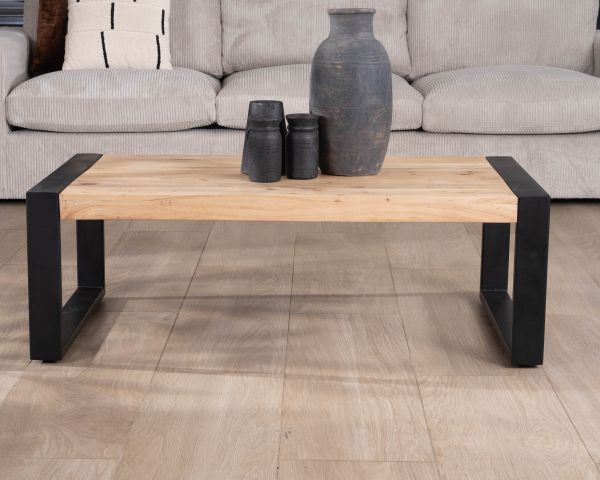 Mesa de centro rectangular de estilo industrial, de metal y madera, «Montréal»