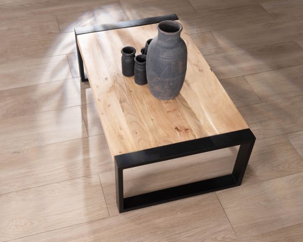 Mesa de centro rectangular de estilo industrial, de metal y madera, «Montréal»