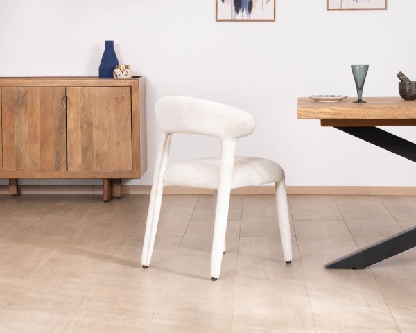 Lote de 2 sillas de diseño y cómodas, en tejido bouclé blanco «Amarello»
