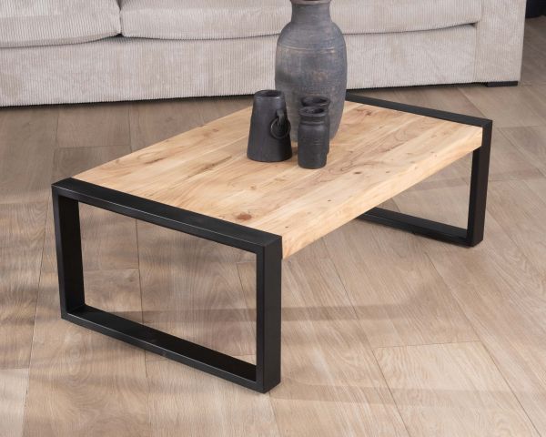 Mesa de centro rectangular de estilo industrial, de metal y madera, «Montréal»